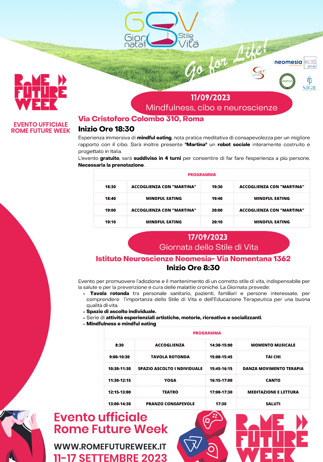 Rome Future week 2023 Eventi 11 e 17 settembre 2023